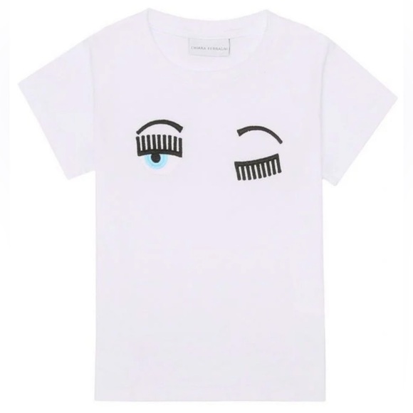 Chiara Ferragni Tops - Chiara Ferragni Flirting‎ Eyes sequin eye eyelashes tee shirt black white blue S